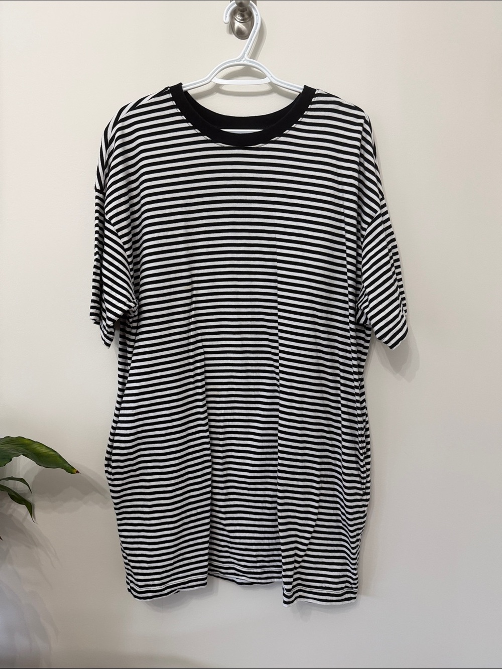 Melrose And Market Women Black & White Striped Crew Neck T-Shirt Dress Size XL